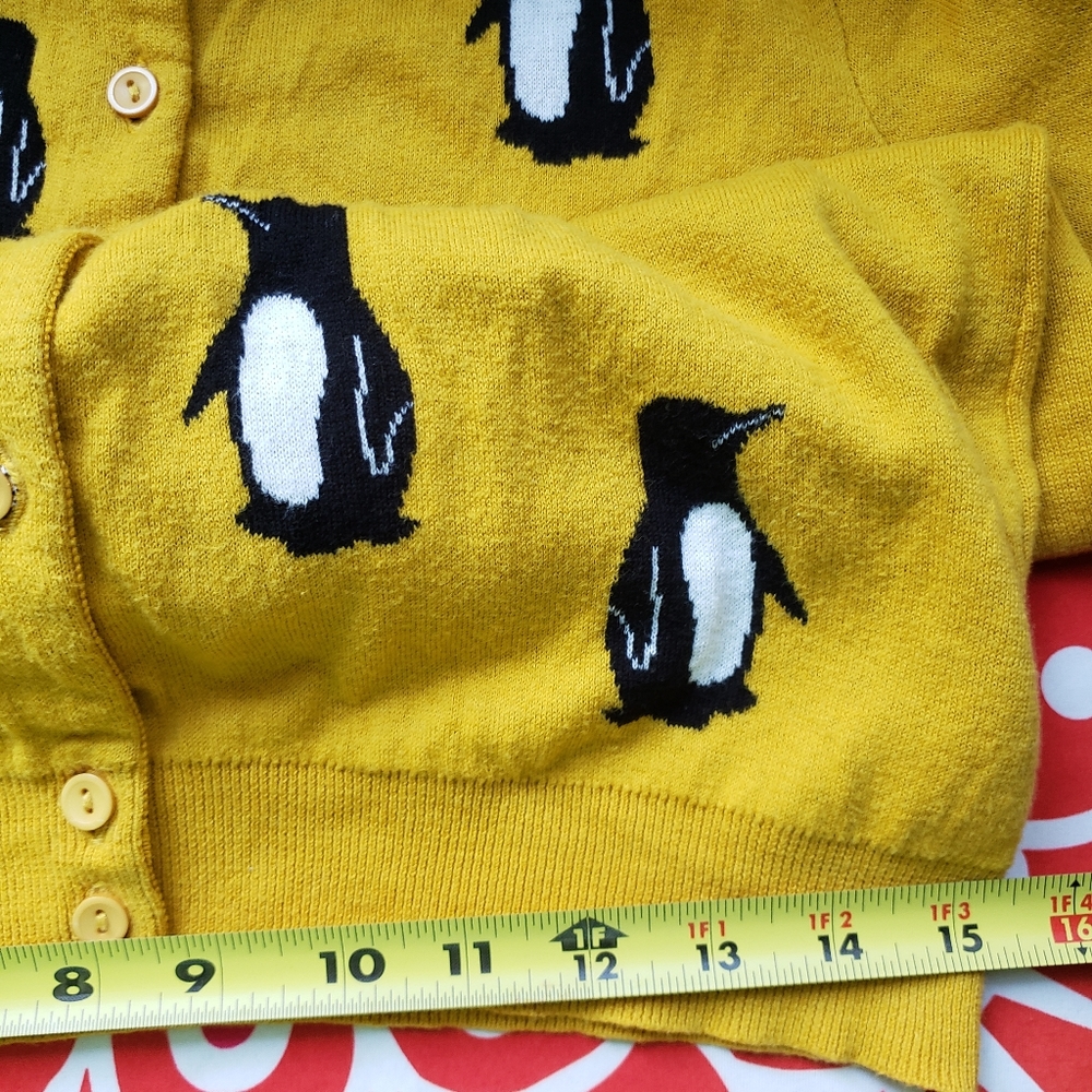 Mustard Yellow Penguin Print Cardigan Sweater - Picture 6 of 7